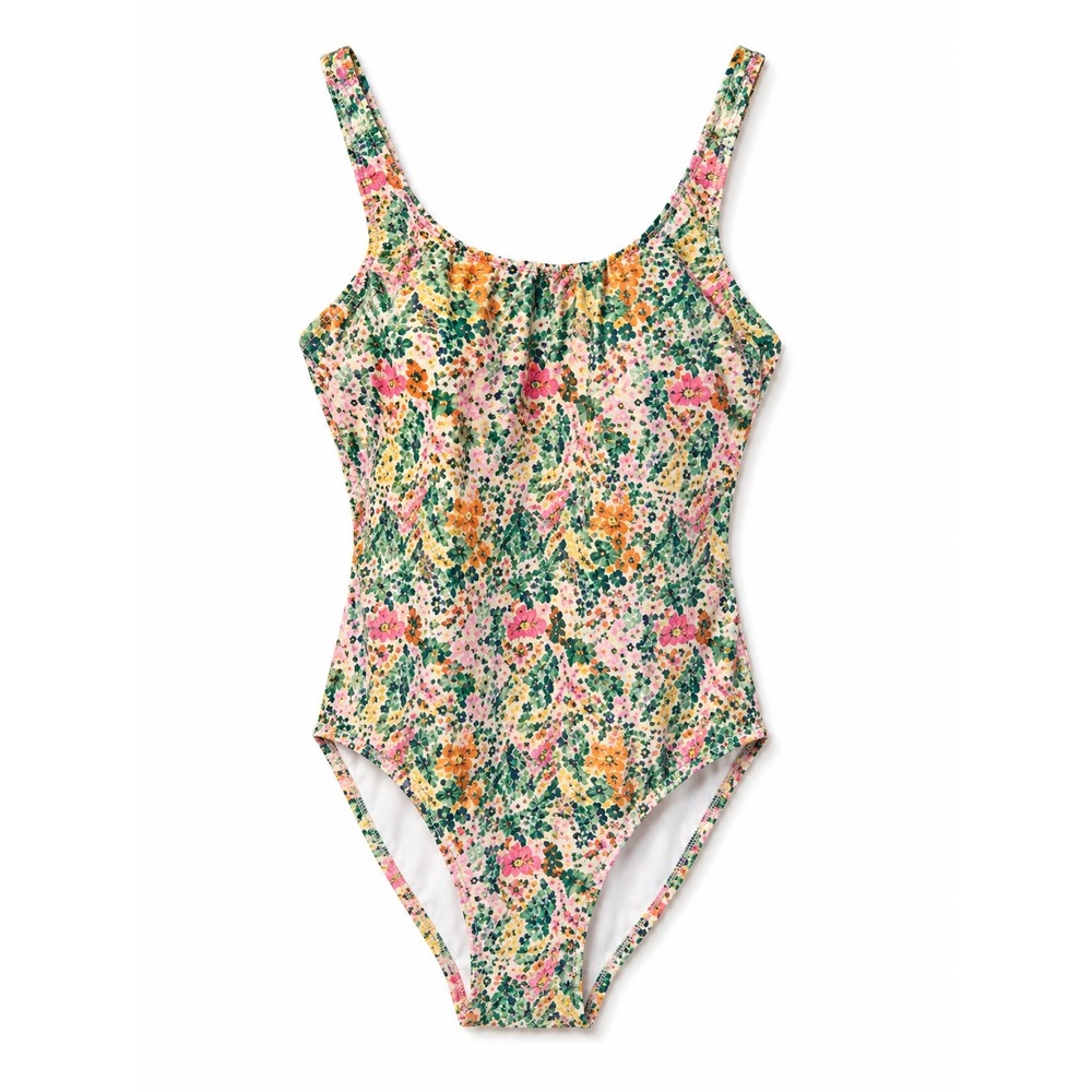 Nicole Miller Studio One Piece Swimsuit Womens S Floral Scoop Neck Pink Green